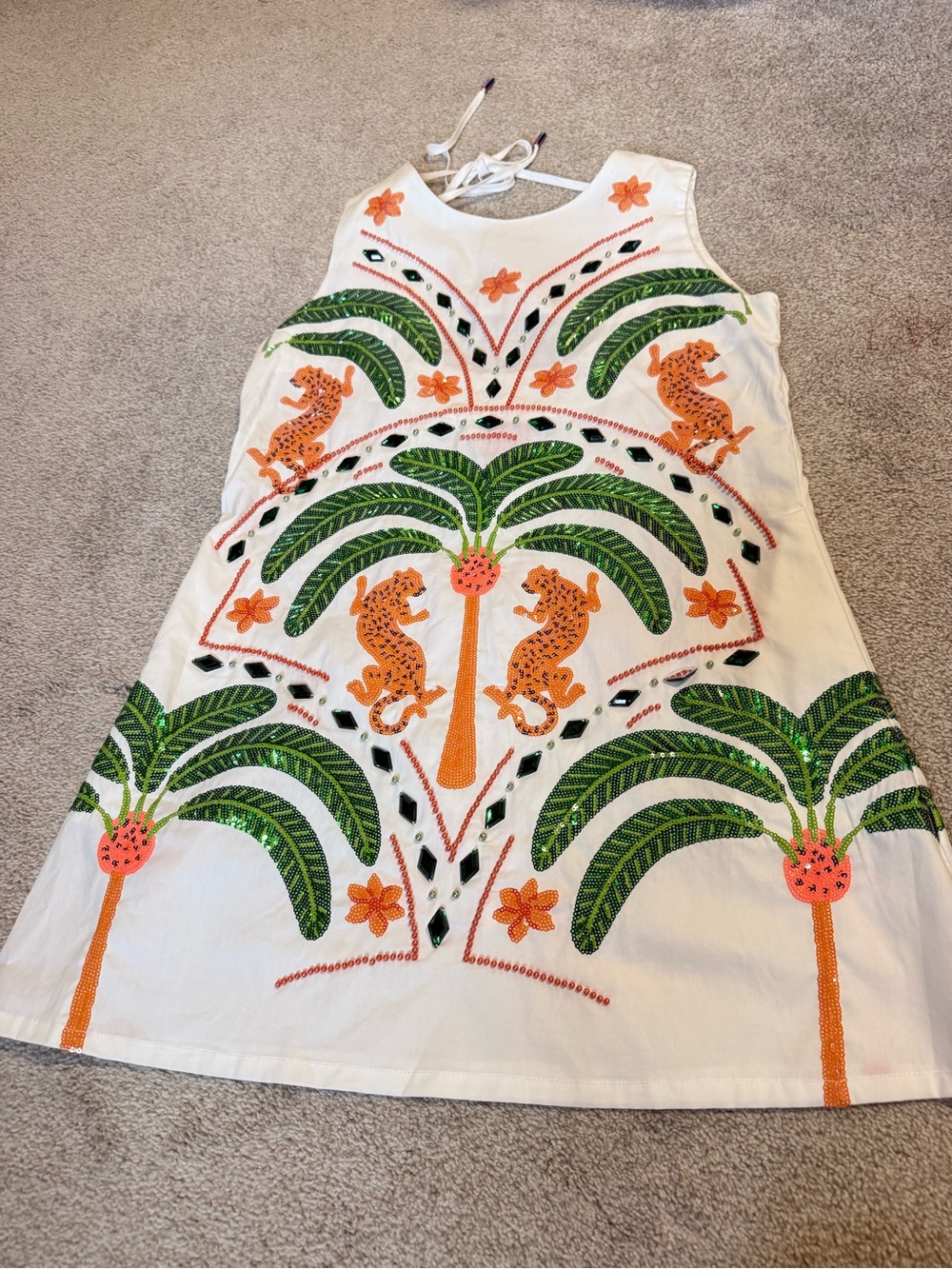 Queen of Sparkles White Palm Tree & Jaguar Cotton Tank Dress